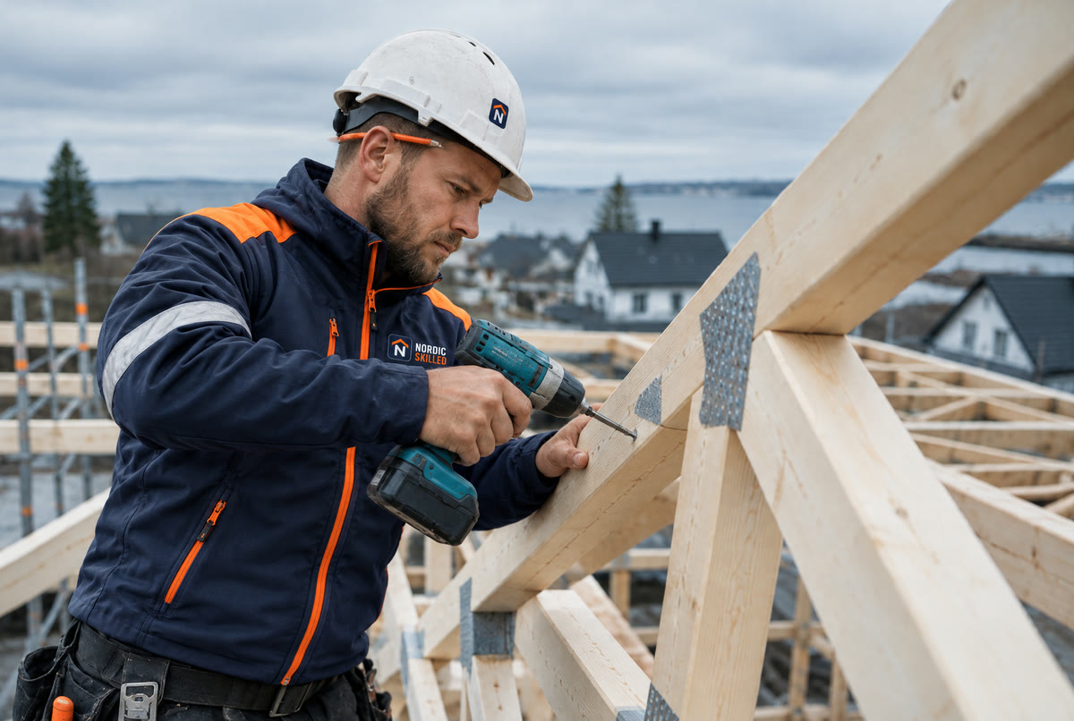 Tømrer samler tagspær