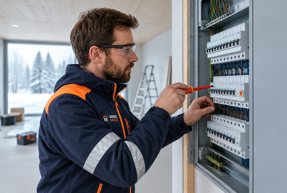 Elektriker arbejder i eltavle