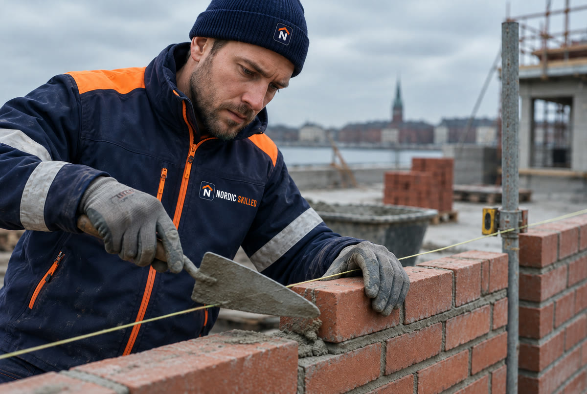 Murer lægger mursten med murske